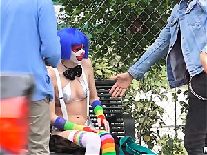 lollipop enjoying clown Mikayla Mico plumbing in public